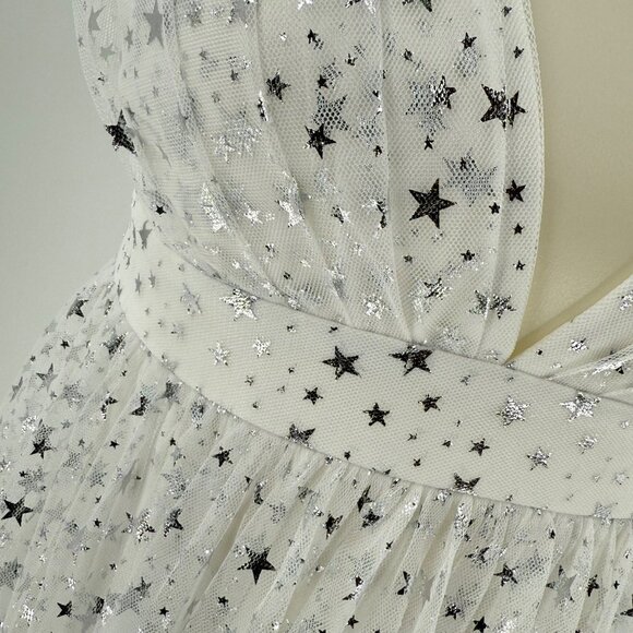 Alyce Paris White Starry Sequin Gown With Deep V-Neck & Cross Strap Back S - Picture 9 of 14